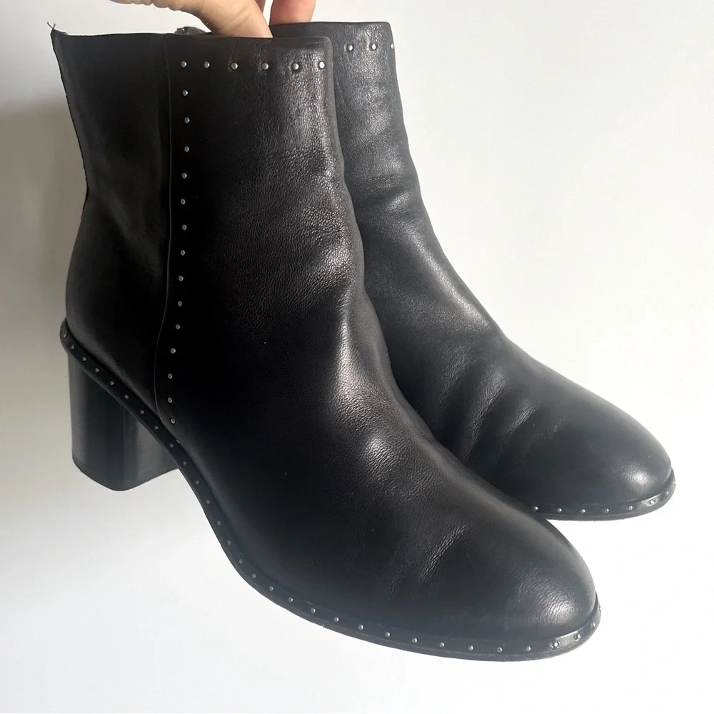 Rag & Bone Willow Studded Black Leather Ankle Boot Size 40